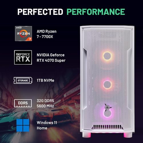 Skytech Archangel Gaming PC Desktop, Ryzen 7 7700X 4.5 GHz (5.4GHz Turbo Boost), NVIDIA RTX 4070 Super 12GB GDDR6X, 1TB SSD, 32GB DDR5 RAM 5600 RGB, 650W Gold PSU, 240mm ARGB AIO, Wi-Fi, Win 11 Home