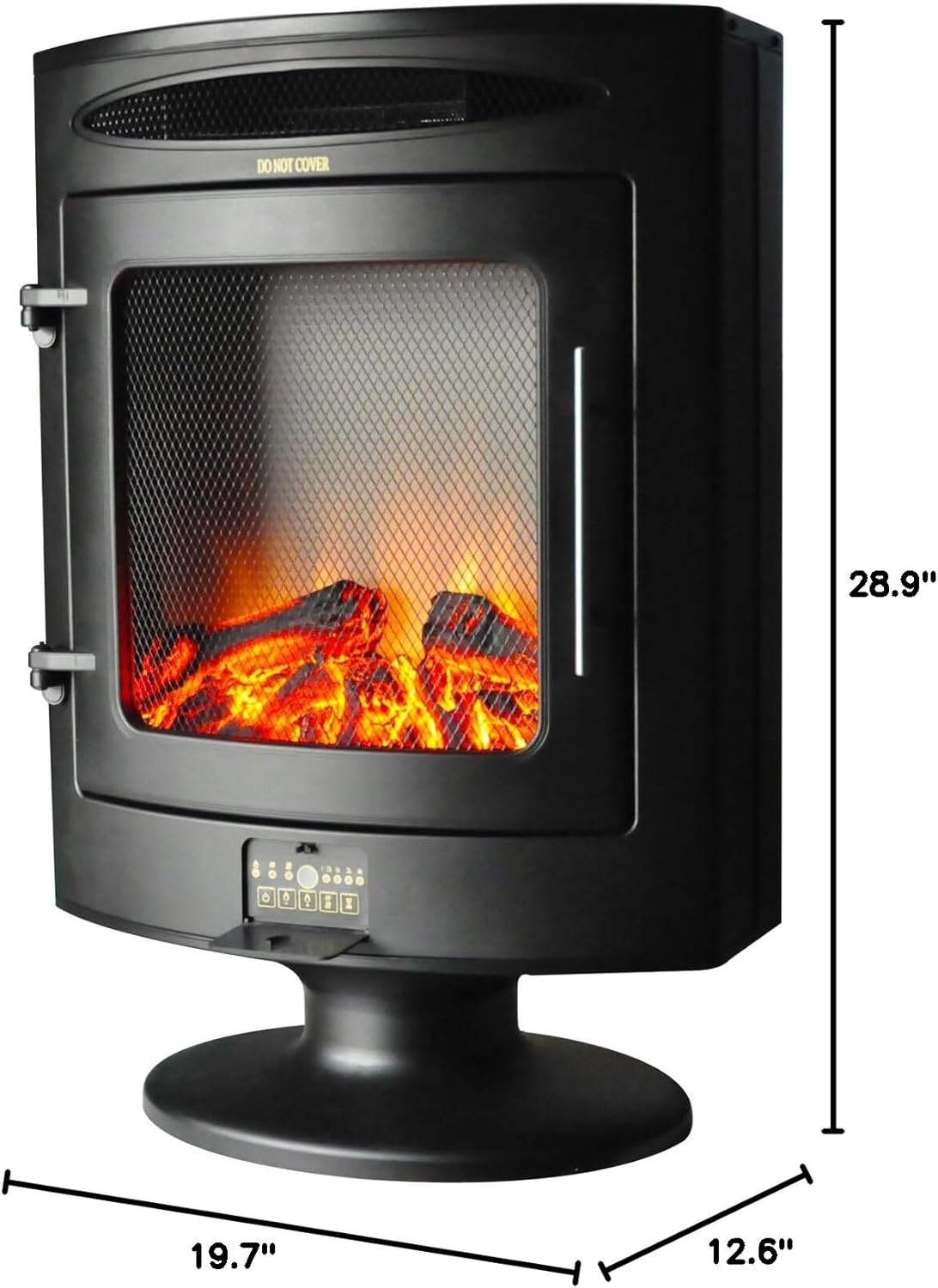 Hanover Fireside 1500W Black Steel Freestanding Electric Fireplace with Log Display and Realistic Flames, Modern Portable Fireplace Heater for Home Living, Basement and Office with Remote Control