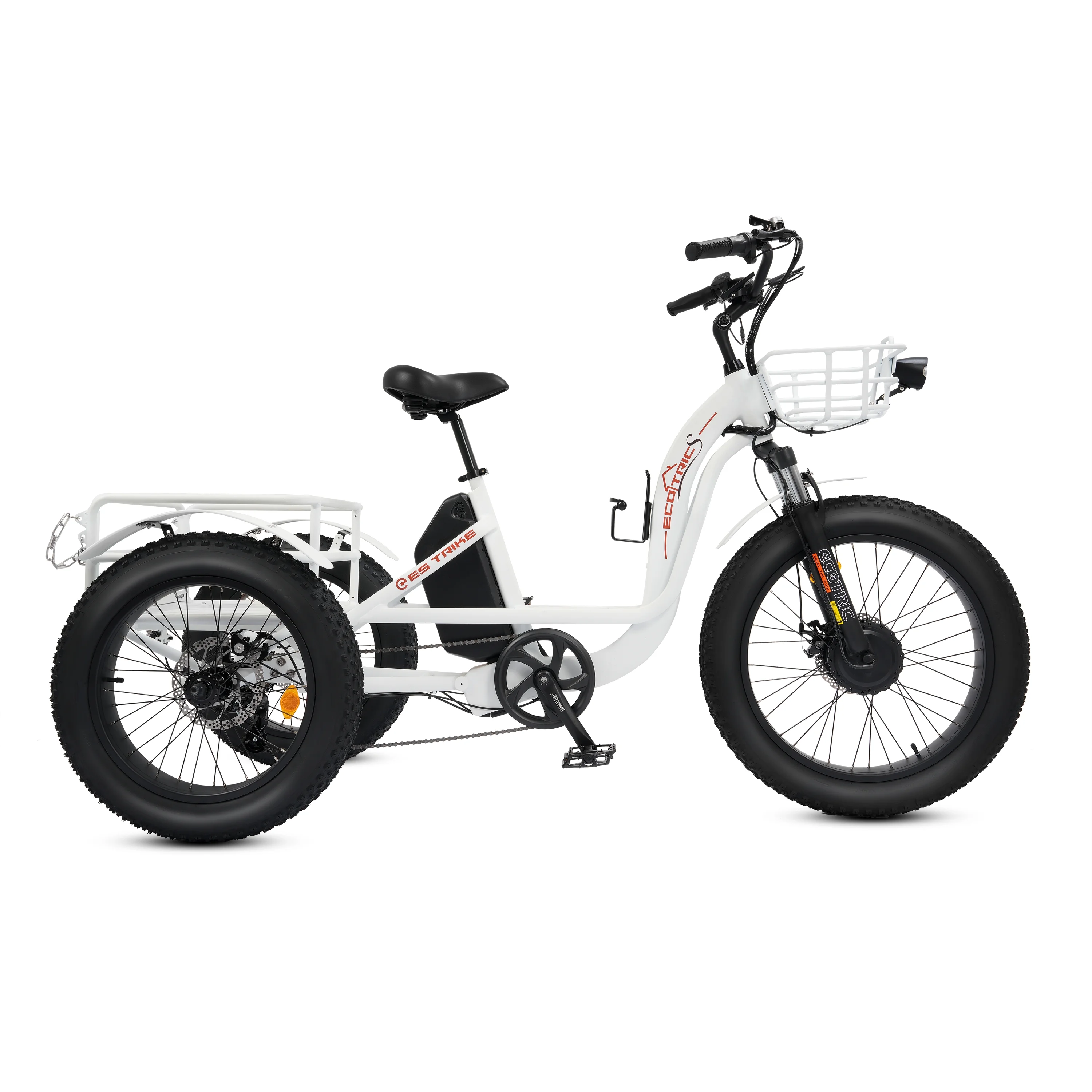 ECOTRIC Electric Tricycle Fat Tire for Adults with Basket, 750W 48V Battery, 3 Wheel Step-Thru E-trike White