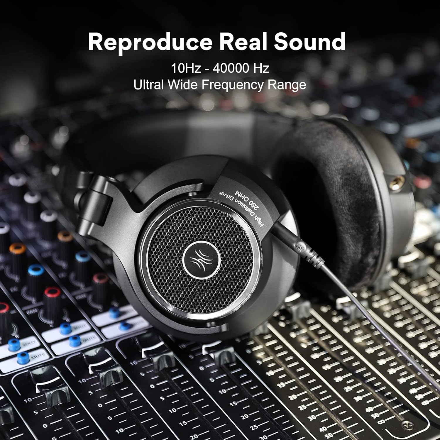 OneOdio Monitor 80 Open Back Headphones- Studio Headphones for Mixing Mastering Editing, 250 Ohm, Velour Earmuffs, Sound Isolation, Wired Over Ear Headphones for Professional Studio Applications