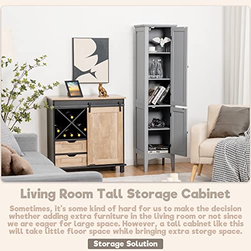 LOKO Tall Bathroom Floor Cabinet, Multifunctional Storage Cabinet with Doors, Narrow Slim Linen Tower for Bathroom, Living Room or Kitchen, 14.5 x 14.5 x 63 inches (Espresso)