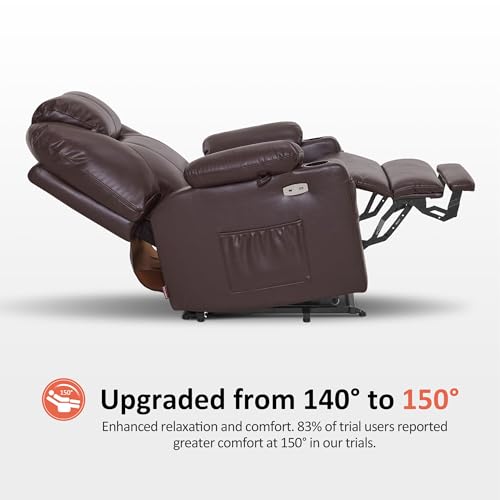 MCombo Power Lift Recliner Chair for Elderly, Lift Chair with Heat and Massage, FSC Certified, USB Ports, Cup Holders, Faux Leather 7040 (Black, Medium)