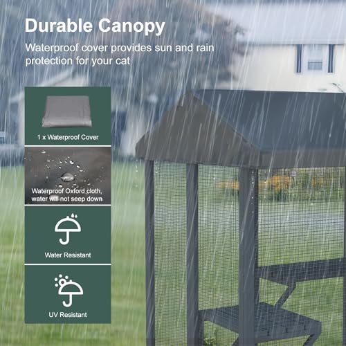 Catio Outdoor Cat Enclosure, Large Cat House for Mulitiple Cats Walk in Cat Cage with Waterproof Cover and Sunshine Panel Roof, Feral Cat Shelter with 7 Platforms and 2 Resting Box, 72 inch