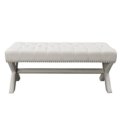 Inspired Home Dark Grey Velvet Bench – Design: Louis | Modern X-legs | Tufted | Contemporary | Nailhead Trim Finish