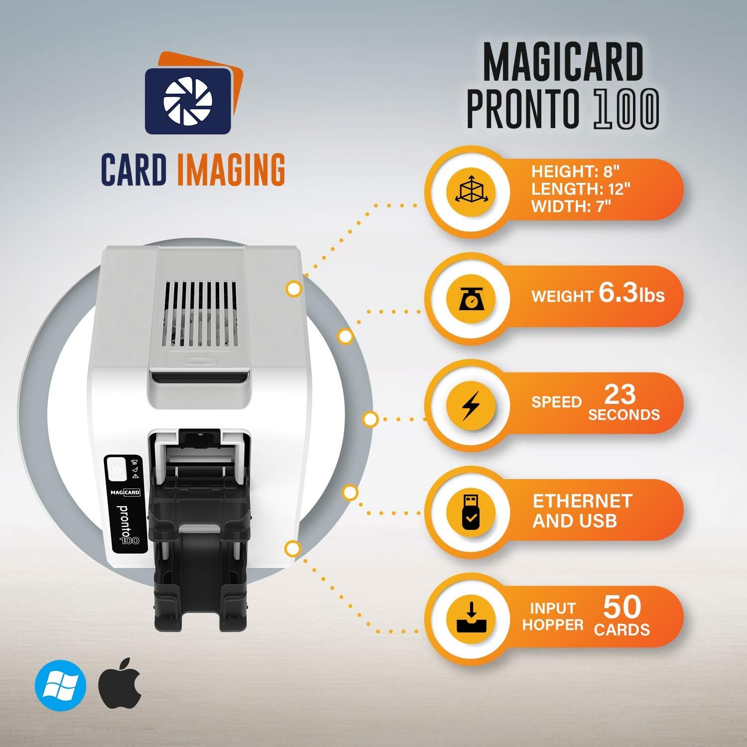 Magicard Pronto 100 Single Side Card Printer & Supplies Package (3100-0001) New for 2021