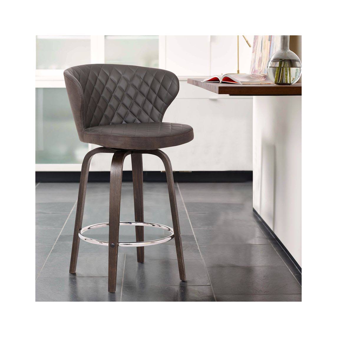 Armen Living Mynette 30x22 Swivel Brown Faux Leather Bar Stool