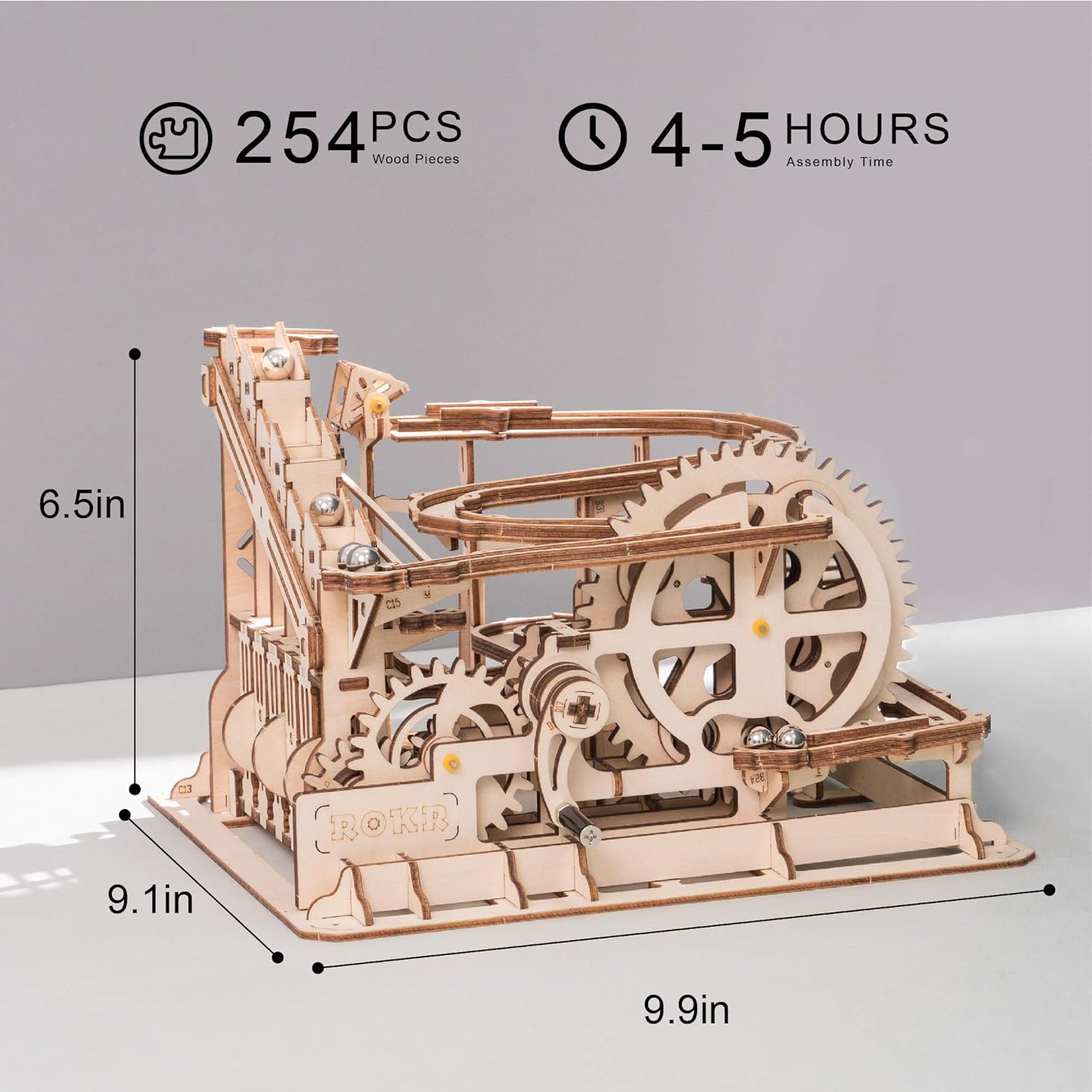 ROKR Marble Run 3D Wooden Model Kits 3D Puzzle Mechanical Puzzles for Teens and Adults(Waterwheel Coaster)