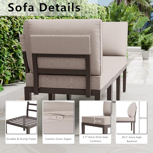 15 Pieces Patio Furniture Set w/55,000 BTU Propane Fire Pit 12-Seat Metal Modular Outdoor Conversation Sectional w/Thick Cushion and Coffee Table for Deck,Backyard,Lawn,Navy Blue