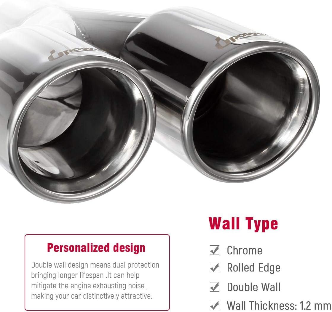 Upower 2PCS Dual Exhaust Tips 2.25 Inlet 3 Outlet Universal Car Truck 304 Stainless Steel Exhaust Tailpipe Tips 2.25 to 3 inch Weld On Tail Pipe