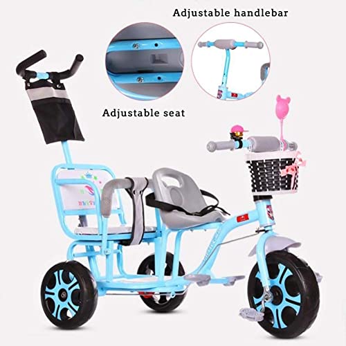 NUBAO Double Lightweight Child 3 Wheel Bike Children 4 in 1 Trike Twin Seat with Basket, Detachable Push Handle, Safety Harness, Storage, Footrest, Brake Suit for 12 Months - 6 Years