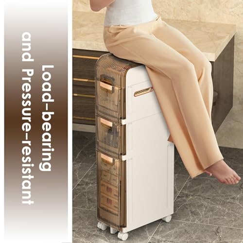 Narrow Bathroom Floor Storage Cabinet with Multi-layer Drawers Universal Wheels, Tall Slim Bathroom Storage Unit Free Standing Storage Cabinet for Small Spaces, Gaps, Kitchen, Hallway ( Size : 93cm )