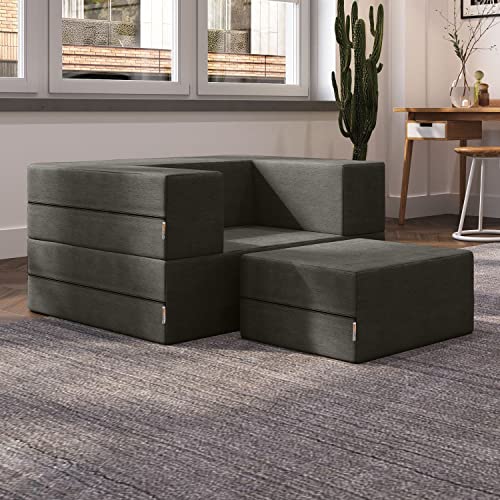 Jaxx Zipline Convertible Sleeper Futon Chair & Ottoman with Machine-Washable Cover, Indigo