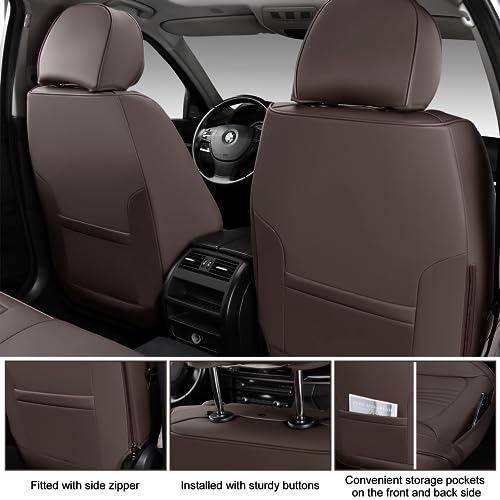 Car Seat Covers Full Set, Front and Rear Seat Covers for Cars, Waterproof Leather Auto Seat Protectors with Head Pillow, Car Seat Cushions Fit for Most Sedans SUV Pick-up Truck, Black&Navy