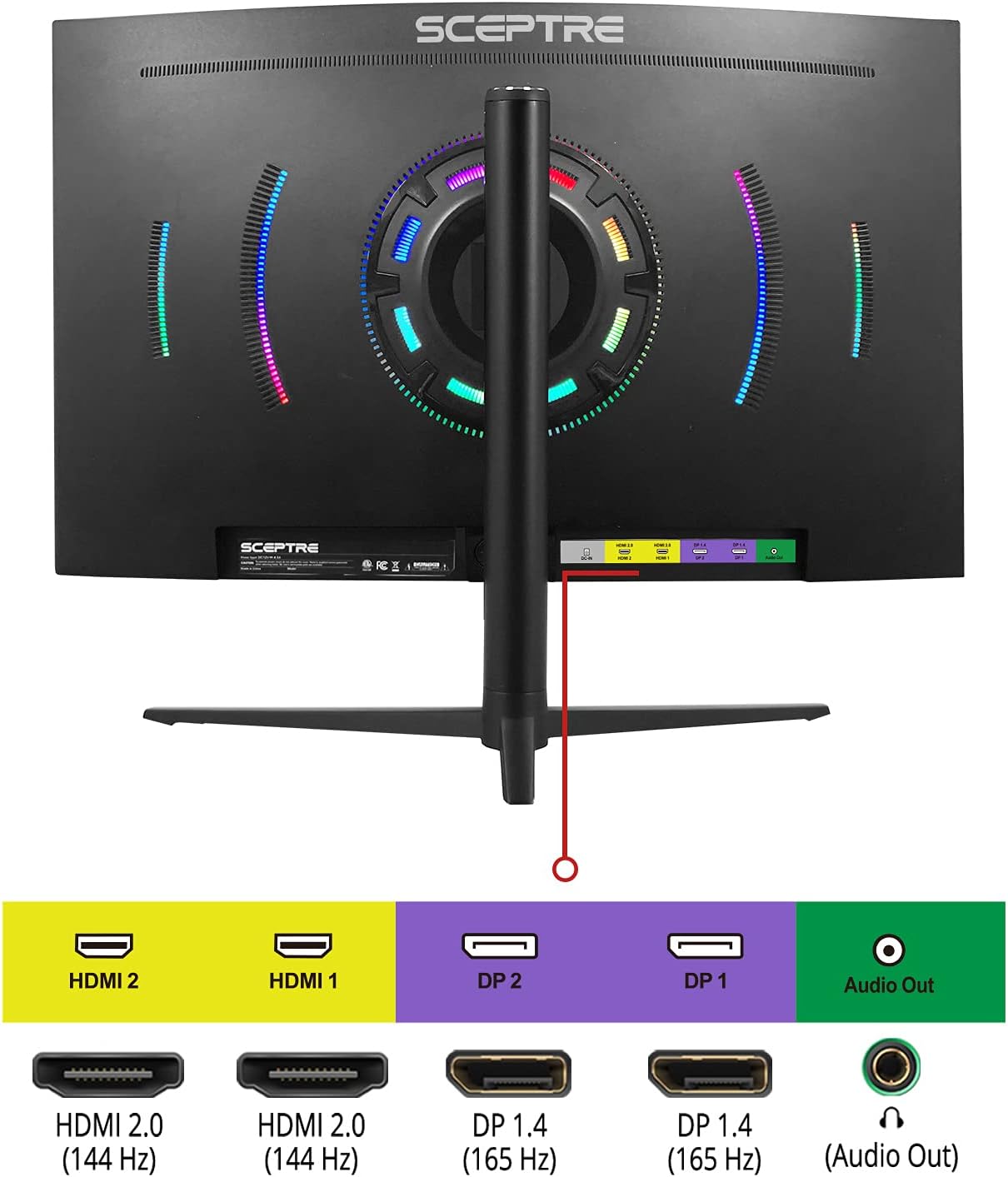Sceptre 32 inch Curved 2K Gaming Monitor QHD 2560 x 1440 up to 165Hz 144Hz 1ms HDR400 400 Lux AMD FreeSync Premium, Height Adjustable DisplayPort HDMI Build-in Speakers Machine Black (C325B-QWD168)