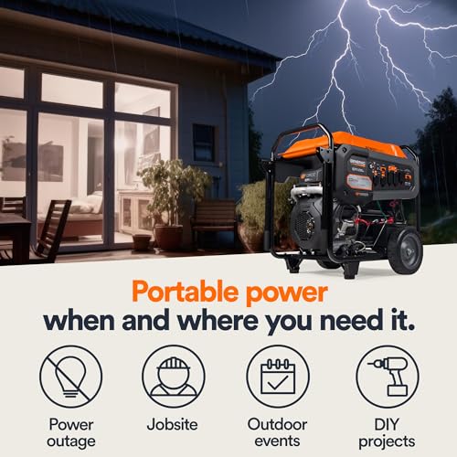 Generac 8,000-Watt Gas-Powered Portable Generator - Electric Start with COsense - PowerRush Advanced Technology - Reliable Power for Emergencies, Recreation, Home - 49 State Compliant - Orange/Black