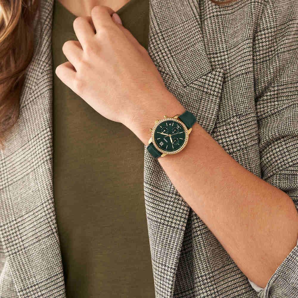 Fossil Women's Neutra Quartz Stainless Steel and Eco Leather Chronograph Watch, Color: Gold, Green (Model: ES5239)