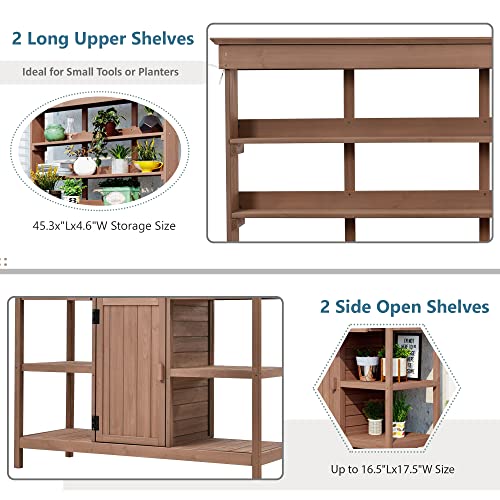Outdoor Wooden Potting Bench Table – Farmhouse Garden Workstation with Drawers, Cabinet & Storage Shelves, Large Fir Wood Work Table for Patio, Backyard, Mudroom, Greenhouse (Light Brown, 66''H)