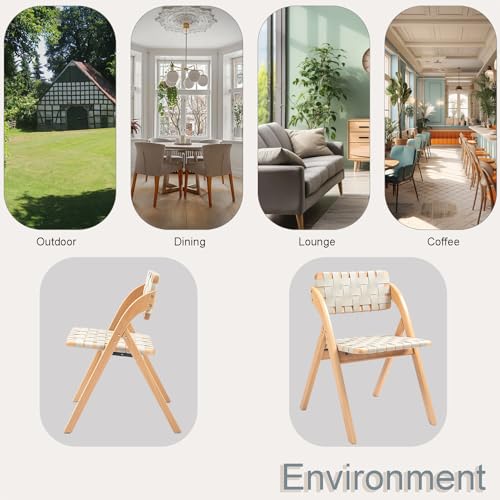 Folding Chairs Set of 2,Wooden Foldable Dining Chairs with Woven Leather Indoor Outdoor Portable Stackable Chairs for Dining Kitchen Office Wedding Picnic(Brown)