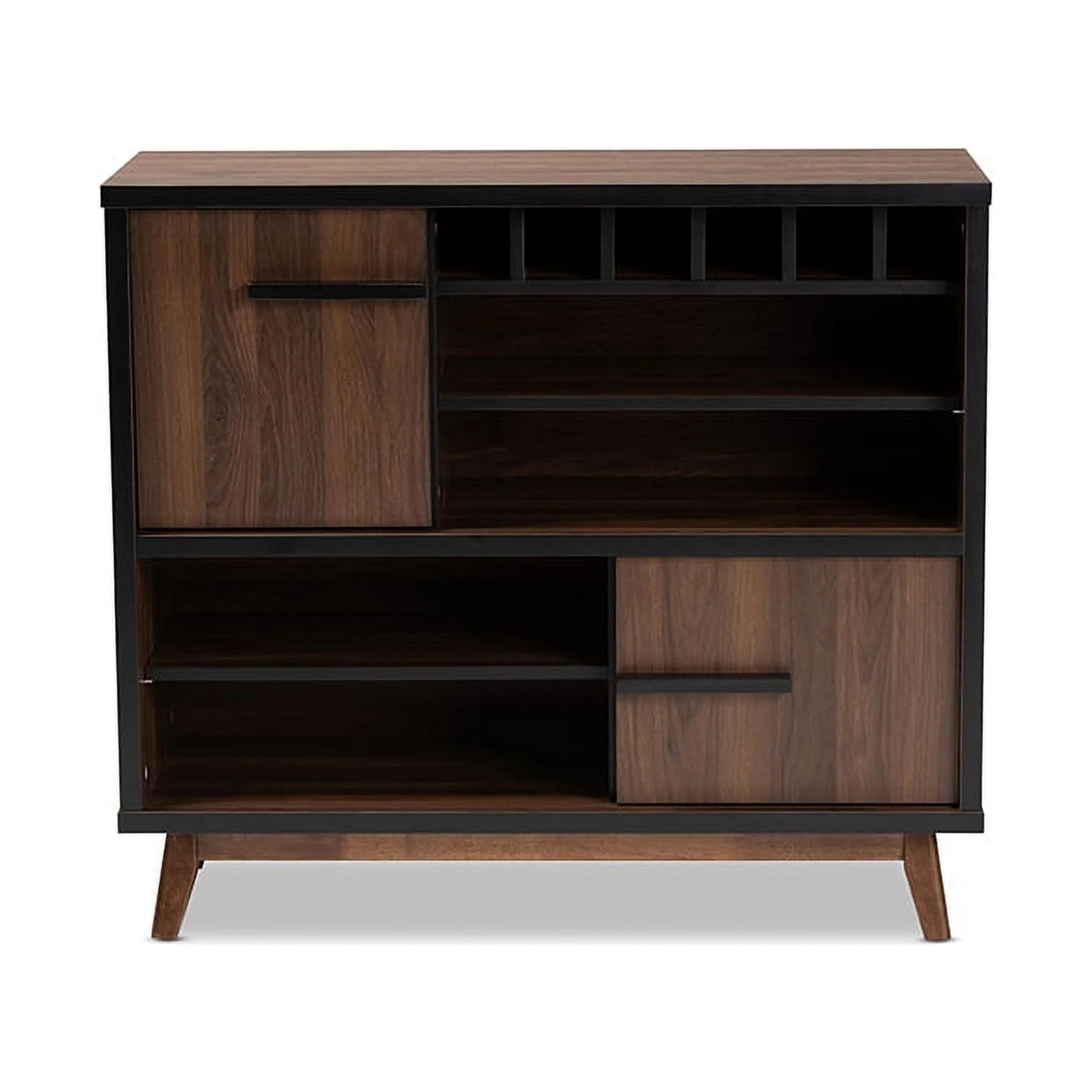 Baxton Studio Margo Mid-Century Modern Two-Tone Walnut Brown and Black Finished Wood Wine Storage Cabinet