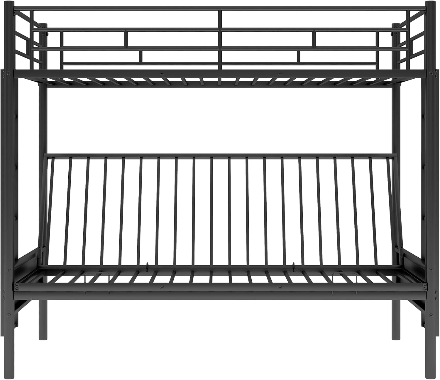 Twin Over Futon/Full Bunk Bed, Convertible Couch and Bed, Heavy Duty Metal Frame with 2 Side Ladders and Guardrail for Kids/Teens/Adults, Black