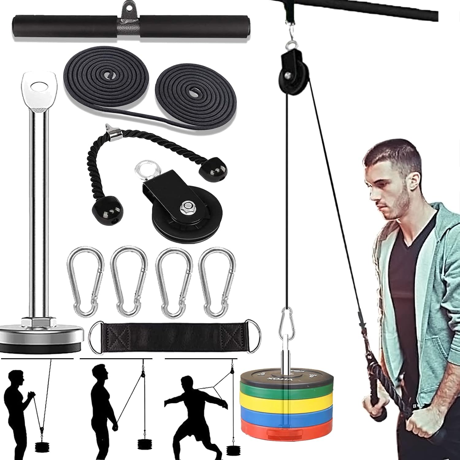 Weight Cable Pulley System Professional Home Gym Equipment Upgraded Fitness LATfor Triceps Pull Down, Biceps Curl, Back, Forearm, Shoulder