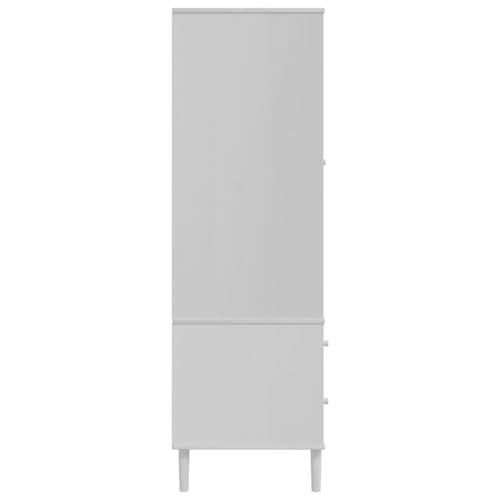 vidaXL Solid Pine Wood Wardrobe - White, Rattan Look Design, Spacious Drawers and Compartments, UV Varnish Finish, Ample Storage for Clothes and Accessories, Perfect for Living Room or Bedroom