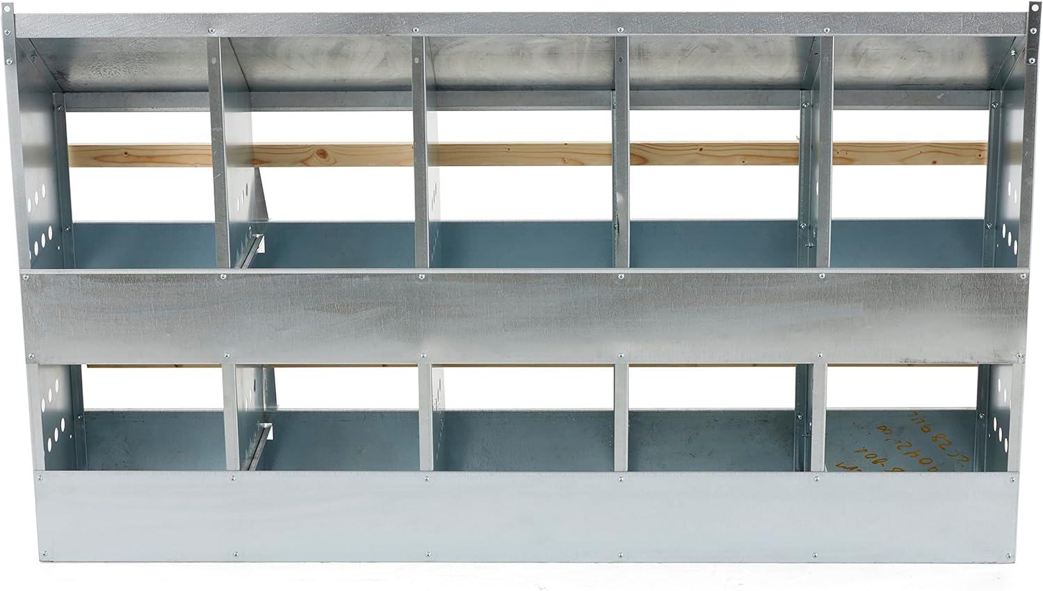 Brower 410B Galvanized Steel 10 Hole, 50 Bird Outdoor Poultry Nest Chicken Brooding Box with Hinged Folding Perches, Silver (4 Pack)