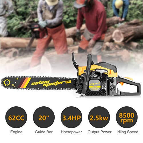 Salem Master Chainsaw for Trees GAS Powered 62cc 2-Cycle GAS Chainsaw, 20-inch Chainsaw, Handheld Cordless Petrol Gasoline Chain