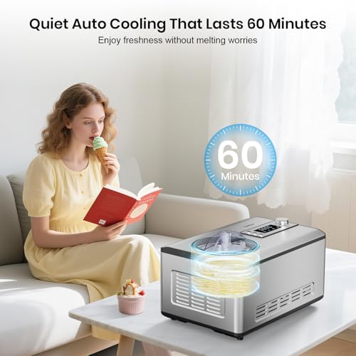 Ice Cream Maker with Upgraded Compressor, [40% Faster Freezing], No Pre-Freezing Needed, LED Display, 2.1 Qt Capacity, Easy Operation for Ice Cream & Yogurt, Stainless Steel