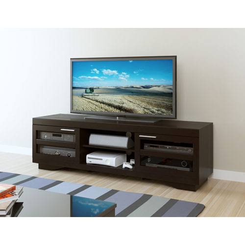 SONAX Granville 66-Inch Wood Veneer TV Bench, Mocha Black
