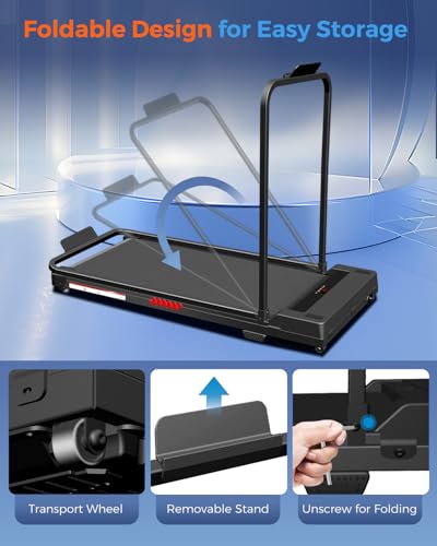 Portable Foldable Treadmills for Home, Small Folding Treadmill for Home Office with 300 LBS Capacity, Walking Running Exercise Electric Compact Treadmill with LED Display