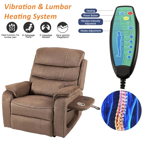 Light Grey Recliner Chair for Elderly | Tall and Big Man 400lbs | Chenille | Power Lift, Lay Flat, Stand Up, Wireless Charging Device, Extended Footrest, Massage Heat, Cup Holder, Lumbar Pillow