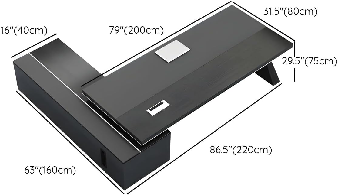 Black L-Shape Office Desk with Cabinet for Boss Supervisor Manager, Wood L Shaped Executive Desk Reception Desks for Home Office, Engineered Wood Writing Working Table Study Desk