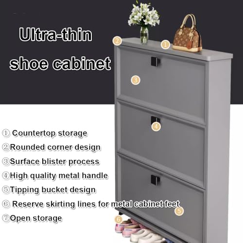 Shoe Cabinet with 3 Flip Drawers, Slim Shoe Storage Cabinet, Free Standing Hidden Narrow Shoe Rack Shoe Organizer for Entryway/Hallway/Closet(Gray,70 * 18 * 118cm)