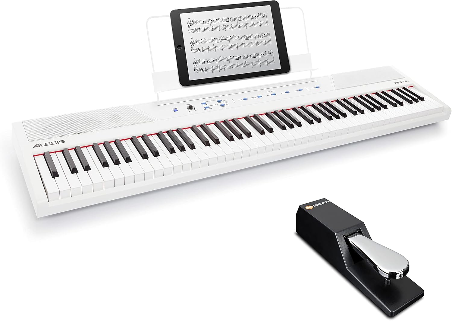 Alesis Recital – 88 Key Digital Piano Keyboard with Semi Weighted Keys, 2x20W Speakers, 5 Voices, Split, Layer and Lesson Mode, FX and Piano Lessons