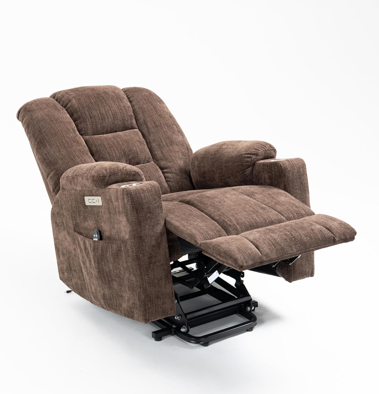 Large Power Massage and Heat for Elderly, Overstuffed Wide, Heavy Duty Motion Mechanism with USB and Type C Ports Lift Recliner Chair, Brown
