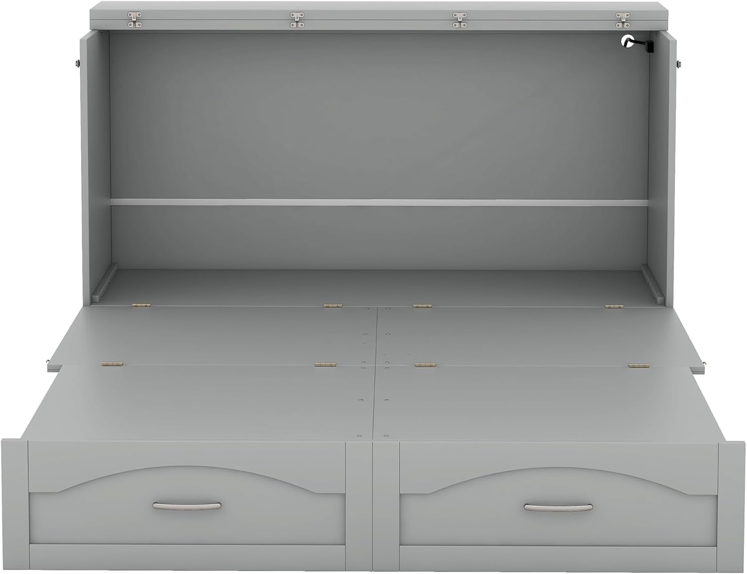 Queen Size Murphy Bed, Pulley Structure Cube Cabinet Platform Bedframe w/Storage Drawers & Sockets - USB Ports, Space-Saving Wall Bed for Guest Room, Office, No Box Spring Needed, Gray
