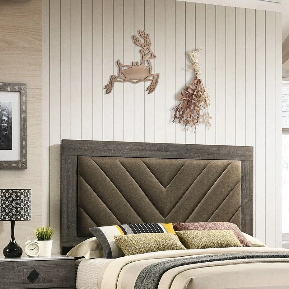 Queen Size Bed And 2x Nightstands Gray Finish Transitional Style Wooden Bedroom Tufted Headboard Bedframe 3pc Furniture Set
