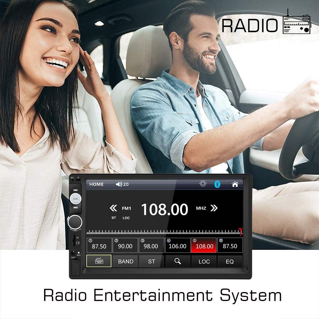Double Din Car Stereo in Dash, FM Receiver with Remote, Car MP5 Media Player with 7inch Digital Resistive Touch Screen,Bluetooth Car Audio Mirror Link Monitor for Android & iOS