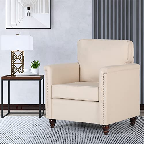 AILEEKISS Accent Chairs Set of 2 for Living Room Upholstered Arm Chairs Traditional Chesterfield Armchair Bedroom Reading Chairs for Adults Comfy Fabric Single Sofa Chair (2, Beige)