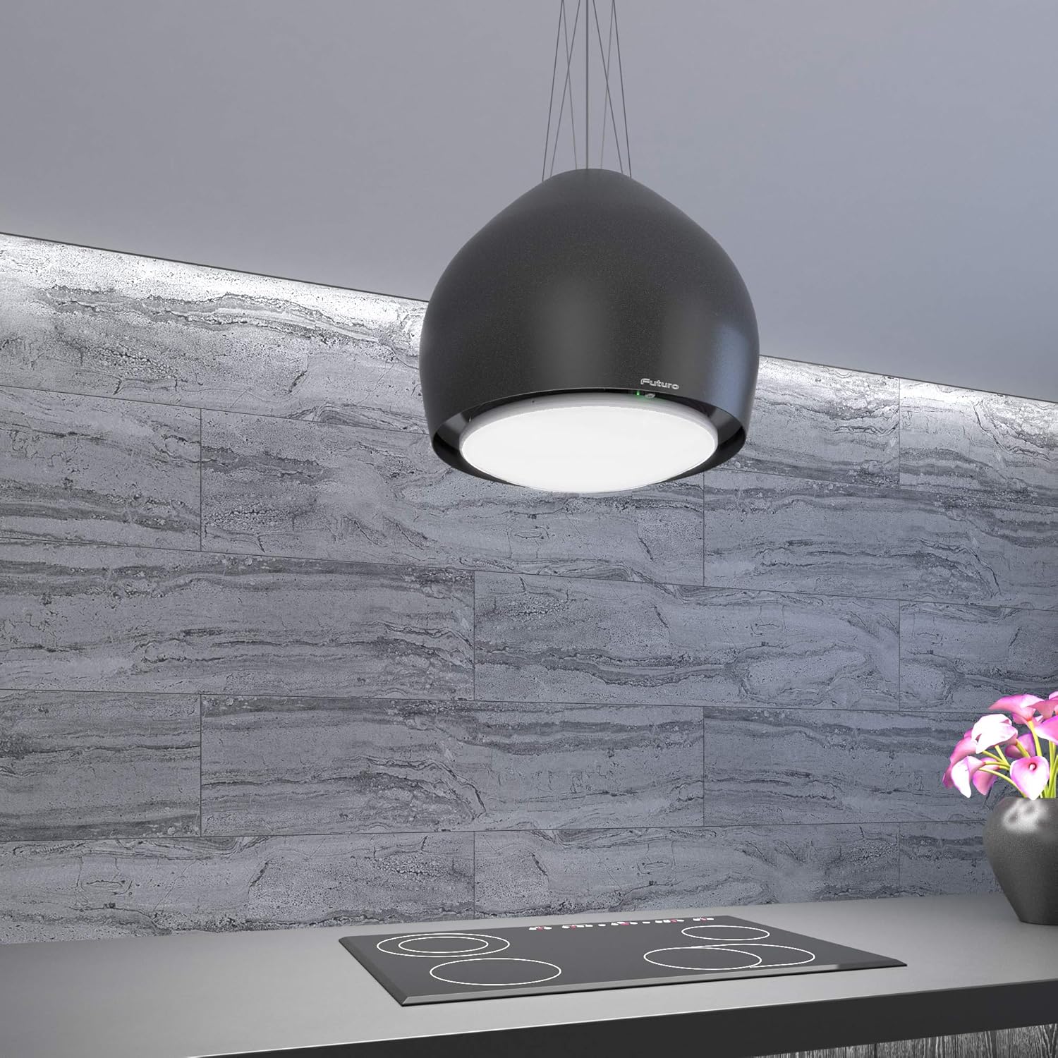Futuro Futuro Island Mount DUCTLESS ONLY Range Hood 21" 940-CFM | Dome Black | Black Steel Vent Hood | Modern Italian Exhaust Hood | LED, Ultra-Quiet with Blower