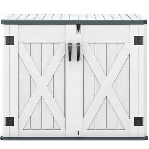 DWVO Outdoor Weather-Resistant Horizontal Storage Shed, 35 Cu Ft Capacity, Lockable and Waterproof, Suitable for Storing Garden Tools, Light Gray