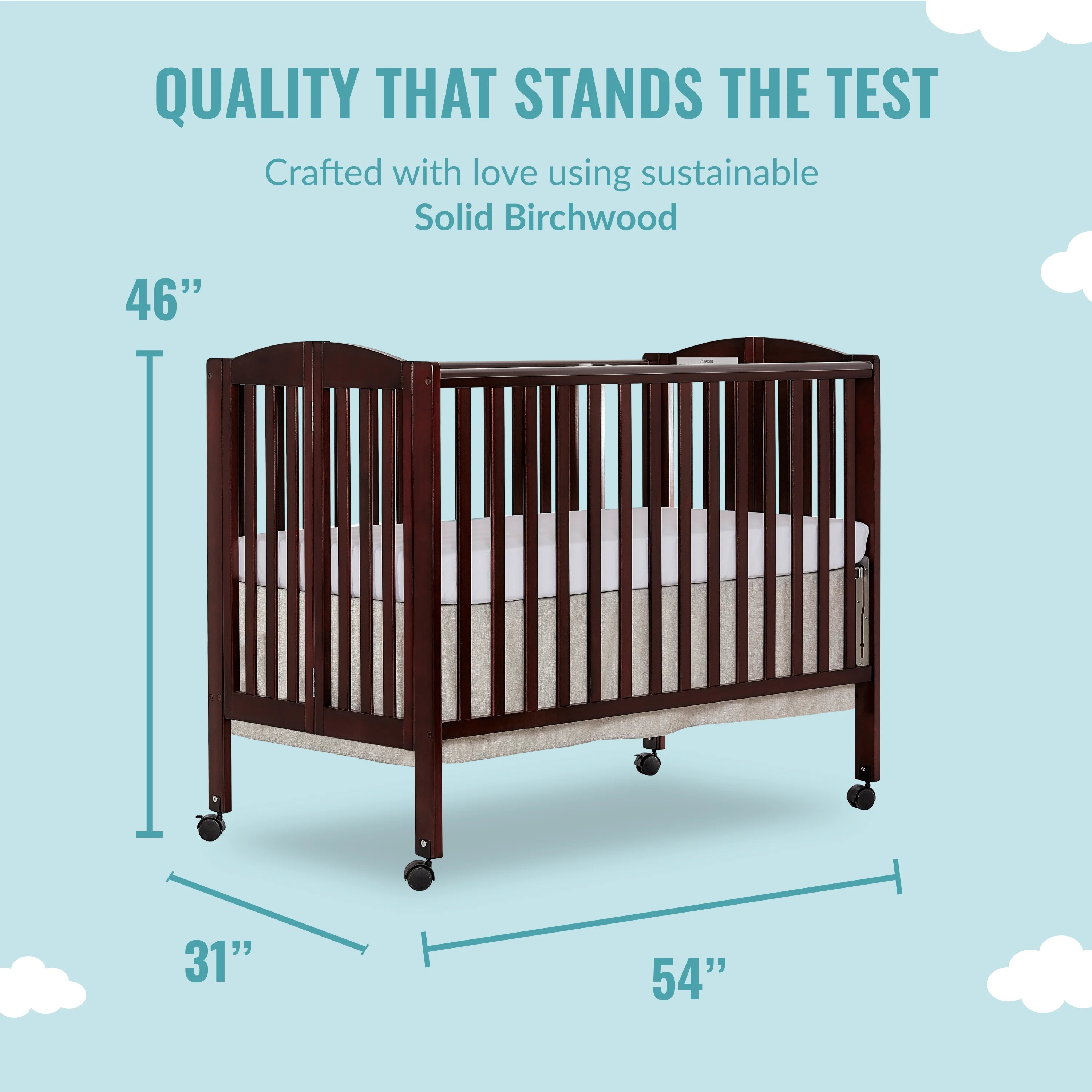 Dream On Me Full Size 2-in-1 Folding Stationary Side Crib, Locking Wheels, Espresso