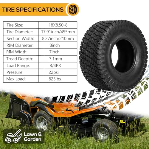 WEIZE 20x10.00-8 Lawn Mower Tire, 20x10-8 Tractor Turf Tire, 20x10x8 NHS Tires, 4 PR Tubeless, 1200lbs Capacity, Set of 2