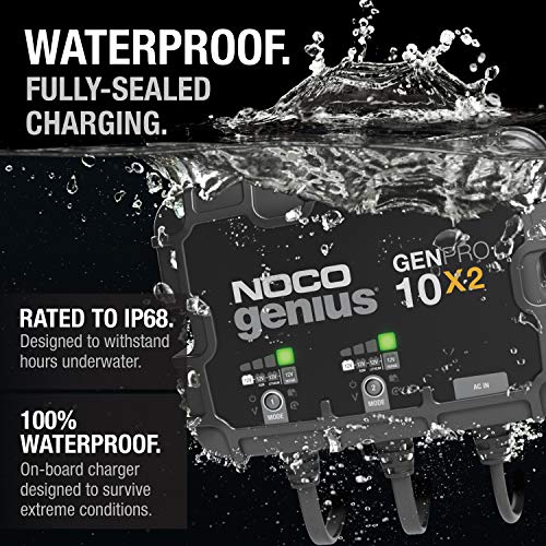 NOCO Genius GENPRO10X2: 2-Bank, 20A Onboard Battery Charger - 10A Per Bank, 12V Waterproof Marine Charger with Overcharge Protection & Temperature Compensation – for Lead-Acid & Lithium Batteries