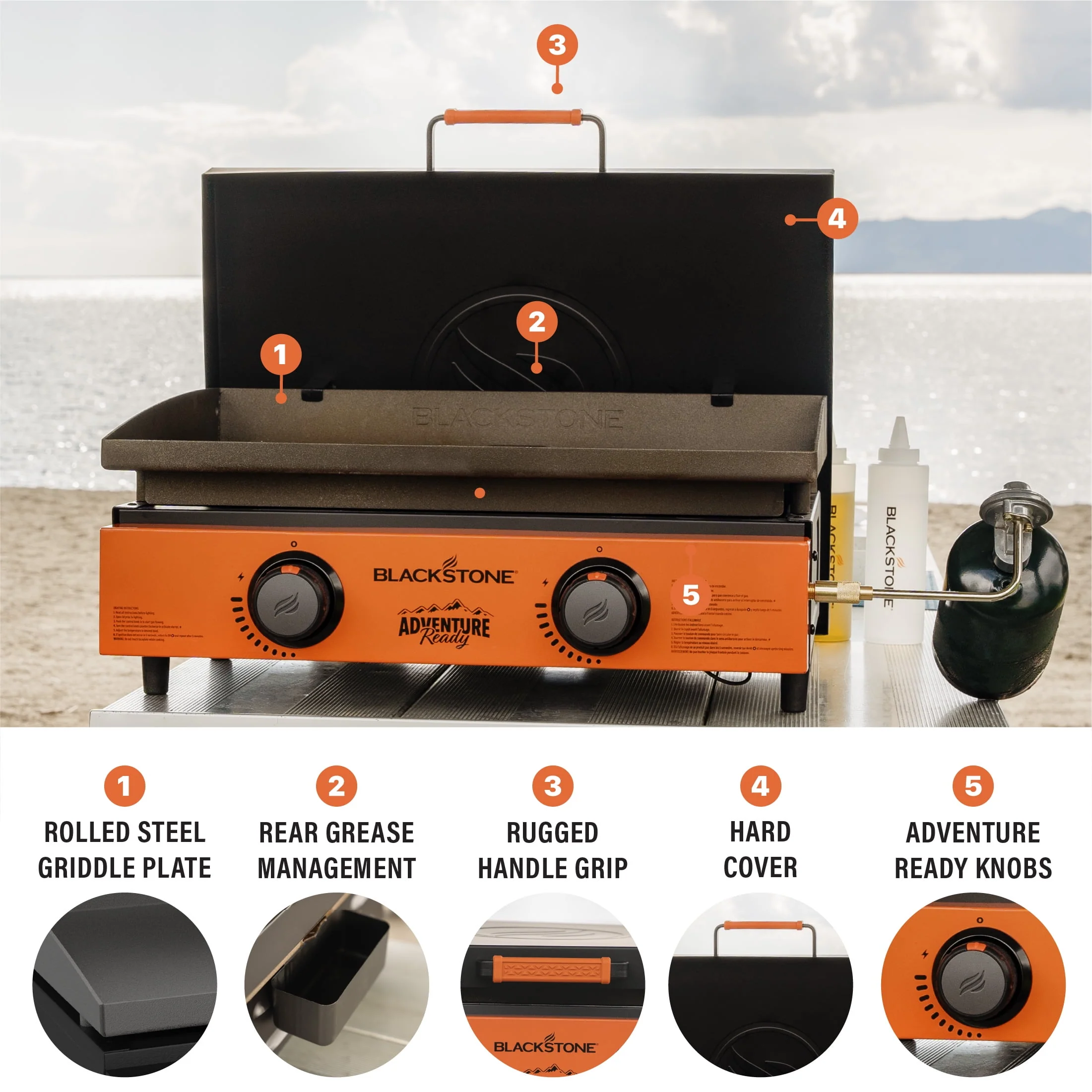 Blackstone Adventure Ready 2-Burner 22 Propane Griddle with Hard Cover in Black