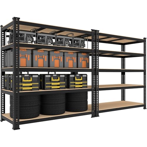 5 Tier Garage Storage Shelves - 32" W x 16" D x 63" H Adjustable Heavy Duty Metal Shelving Unit, Garage Shelving Utility Storage Rack for Basement, Pantry, Kitchen, Black, 2 PCS