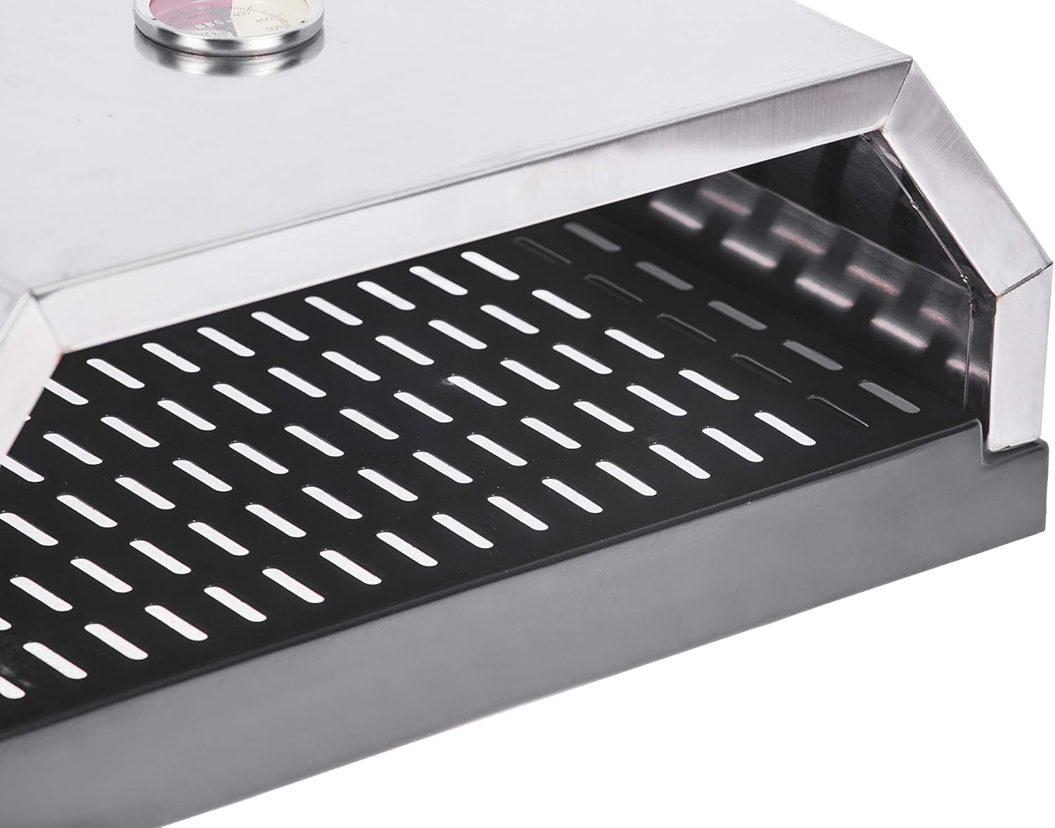 DELSbbq Open Faced Grill Pizza Oven for Gas or Charcoal Grill, Includes Ceramic Stone and Thermometer