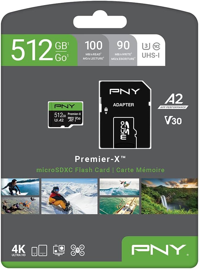 PNY 512GB Premier-X Class 10 U3 V30 microSDXC Flash Memory Card Pack of 2