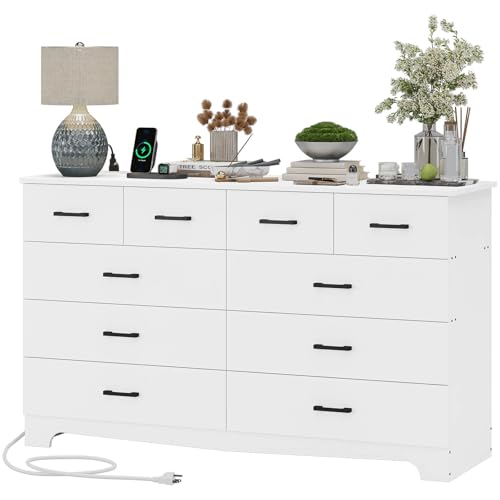 Hasuit Tall Dresser for Bedroom, White Large Chest of Drawers, 55.6'' High Dressers with 7 Drawers, Modern Wooden Vertical Storage Clothes Closet Organizer